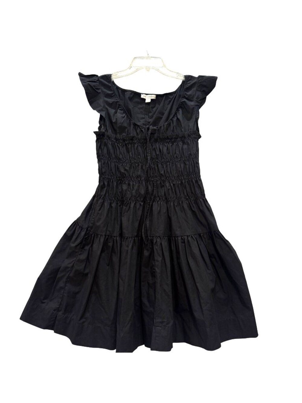 Free Assembly Black Ruffled Stretch Fit & Flare Mini Dress Smocked Bodice Size S